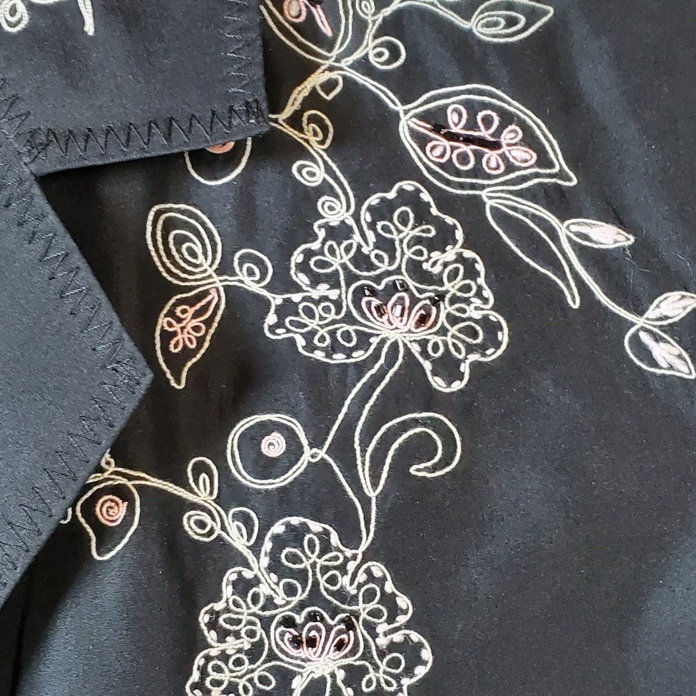 Sigrid Olsen Silk Embroidered Floral Jacket Black Old Money Cottage Size 16 - Picture 3 of 7